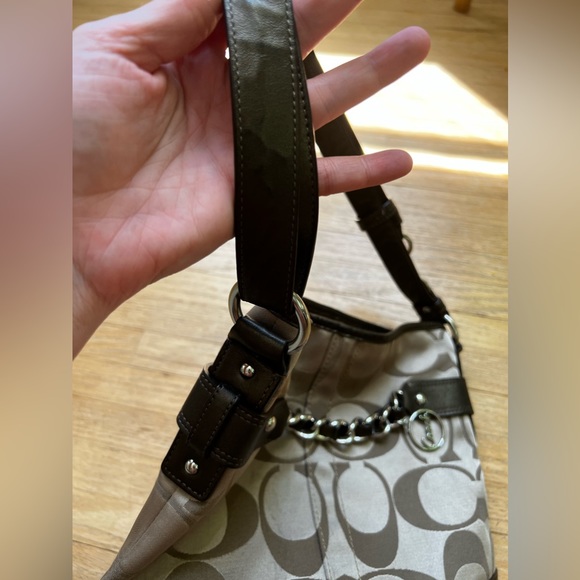 COACH F19730 Brown Chain Signature Crossbody Handbag Leather Trim - Picture 9 of 13